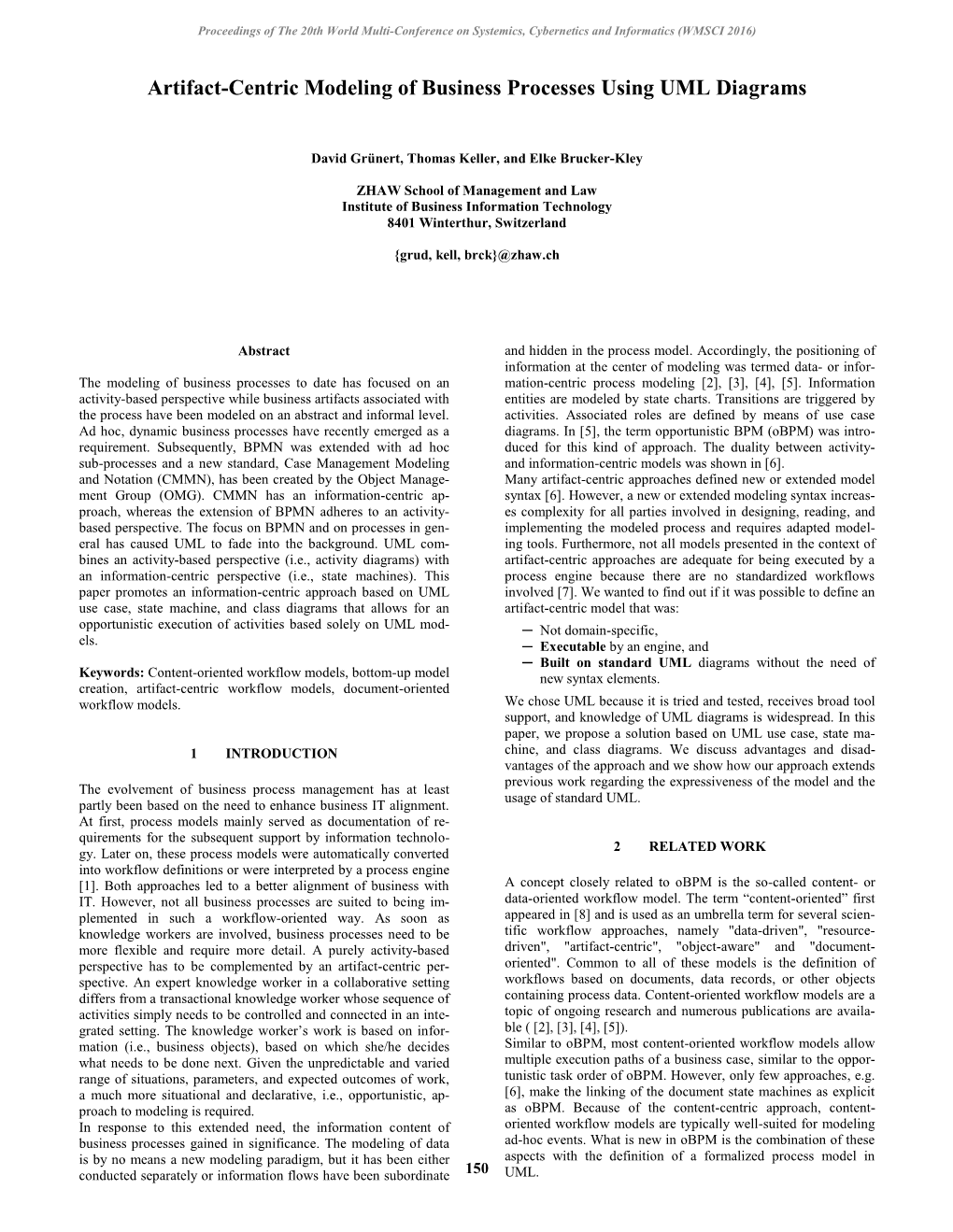 Artifact-Centric Modeling of Business Processes Using UML Diagrams