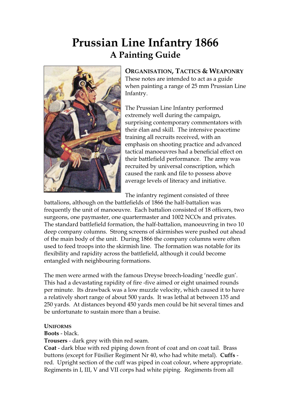 Prussian Line Infantry 1866 a Painting Guide