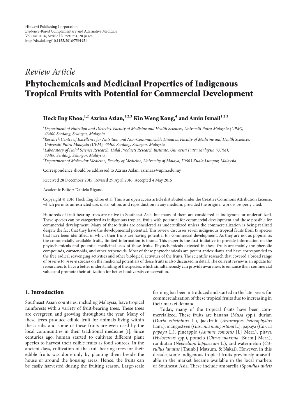Review Article Phytochemicals and Medicinal Properties of Indigenous Tropical Fruits with Potential for Commercial Development