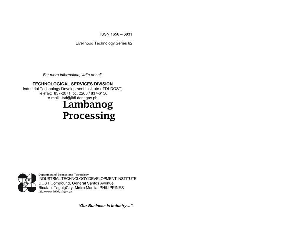 Lambanog Processing
