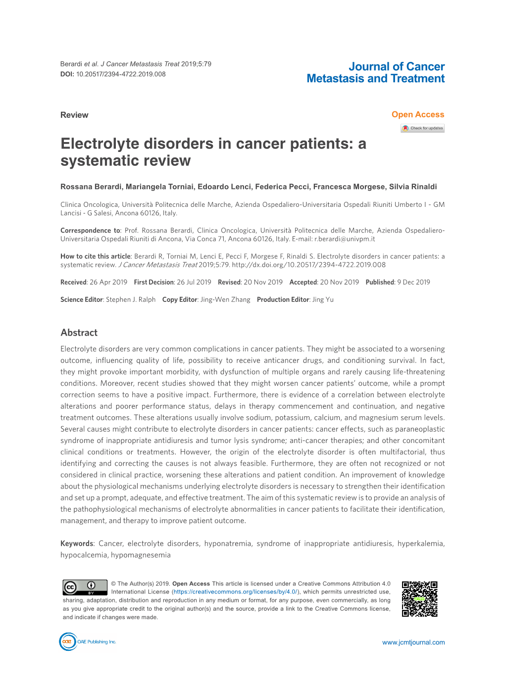 Electrolyte Disorders in Cancer Patients: a Systematic Review