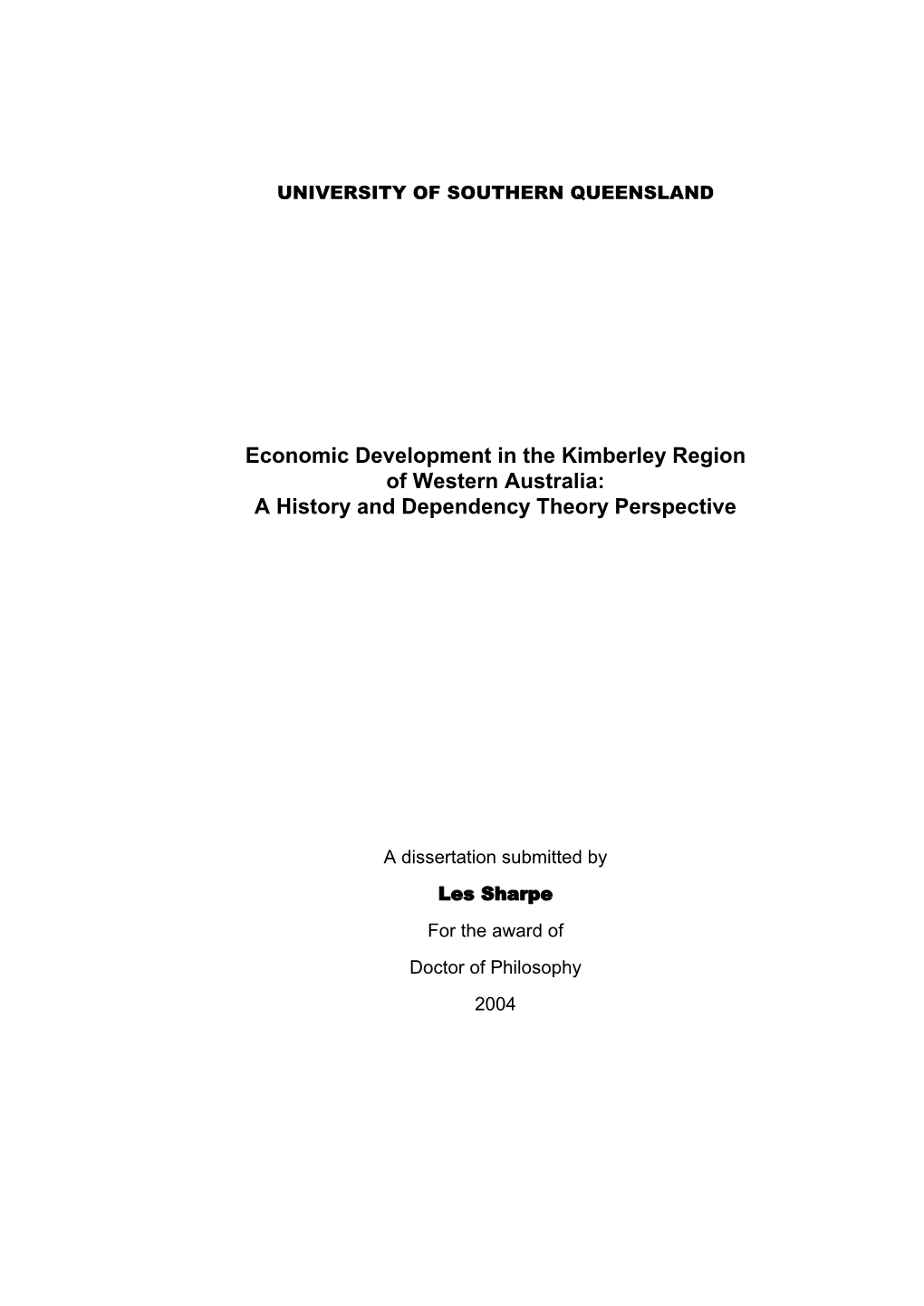 Economic Development in the Kimberley Region of Western Australia: a History and Dependency Theory Perspective