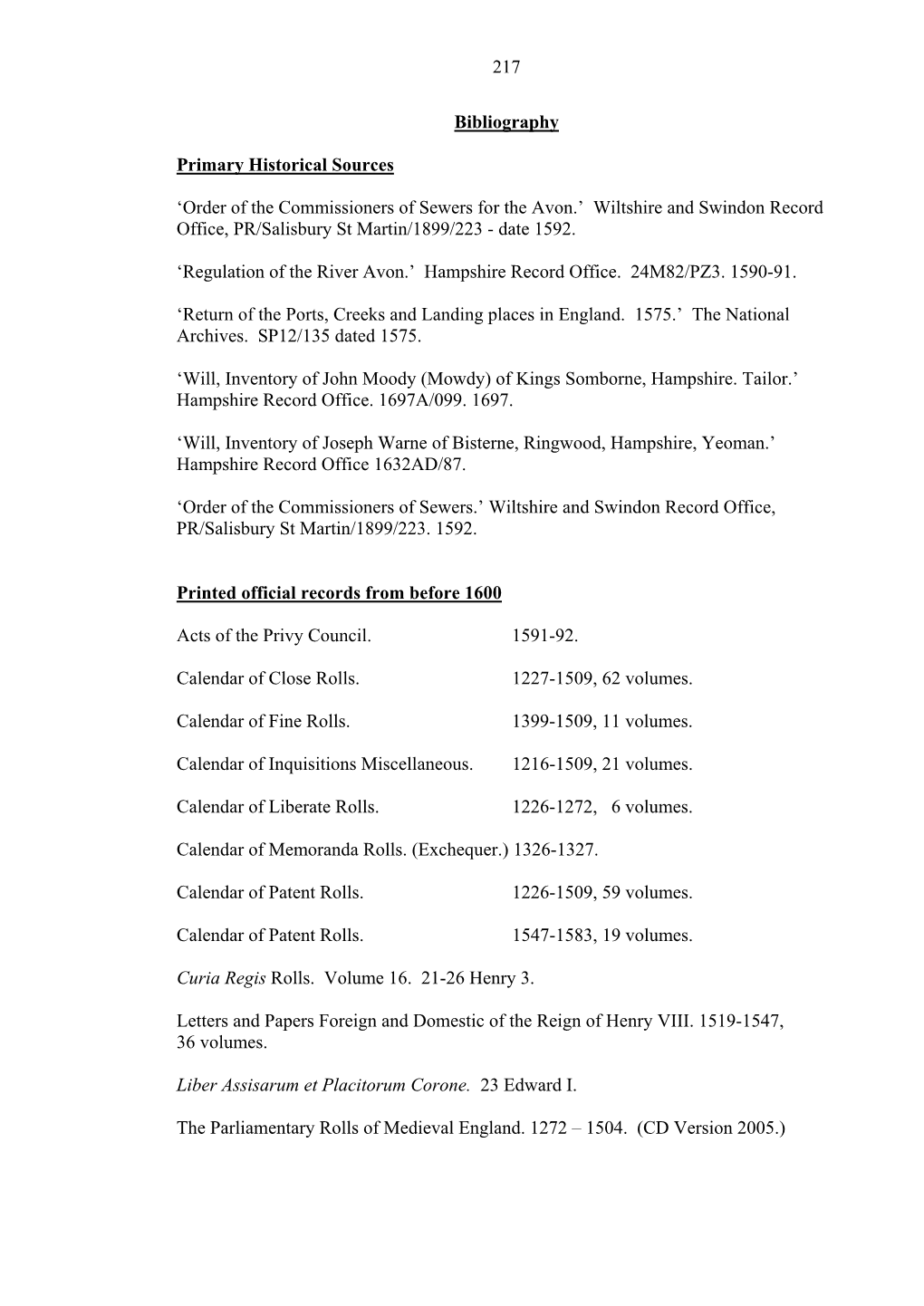 217 Bibliography Primary Historical Sources 'Order Of