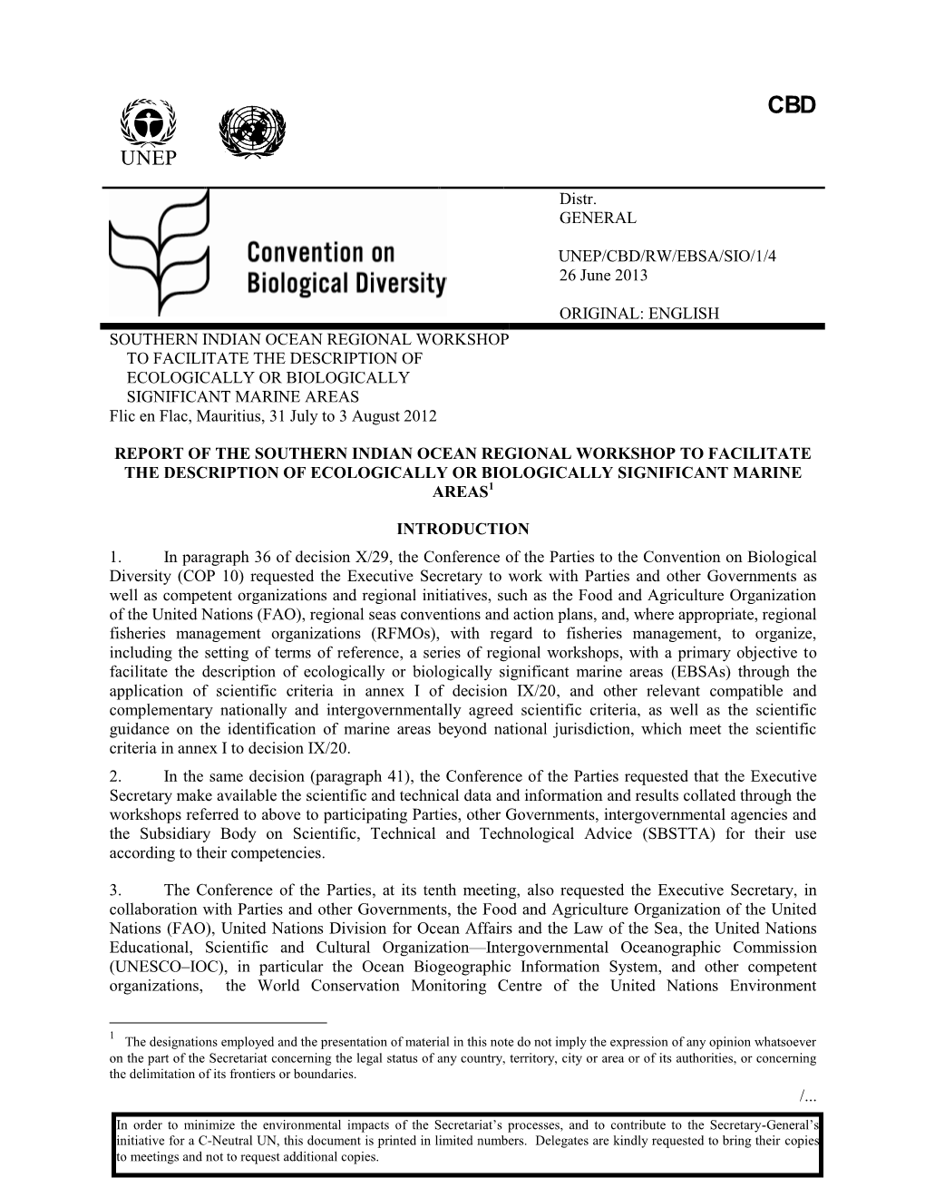 UNEP/CBD/RW/EBSA/SIO/1/4 26 June 2013