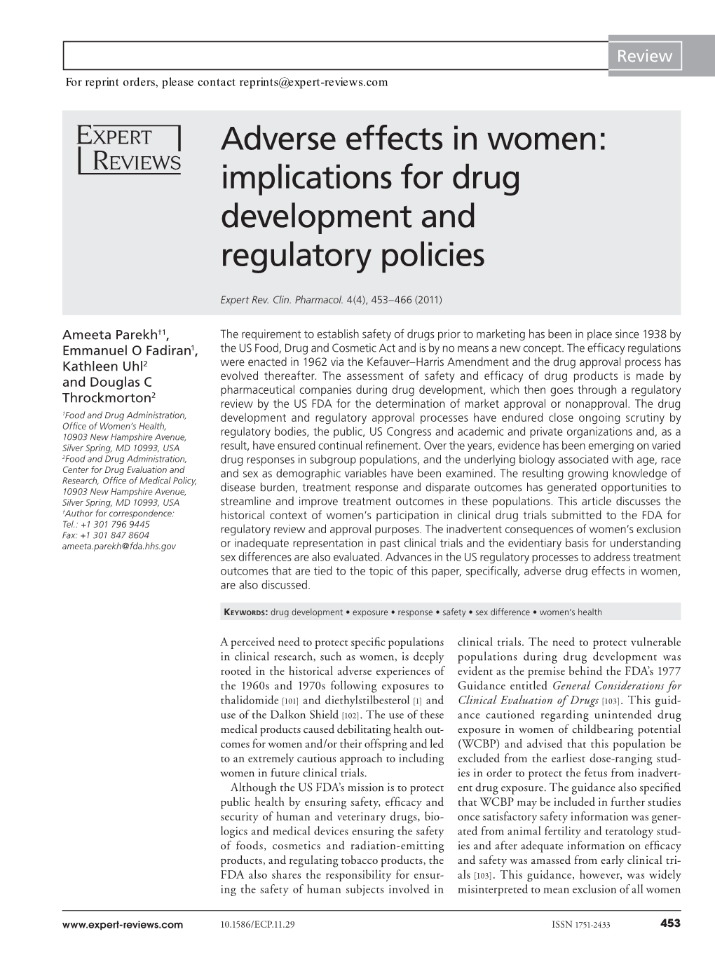 Adverse Effects in Women: Implications for Drug Development and Regulatory Policies