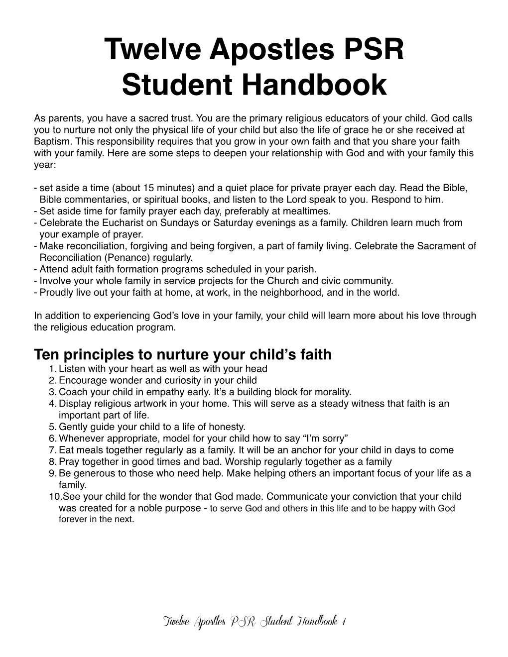 Twelve Apostles PSR Student Handbook