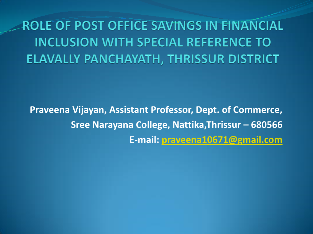 Role of Postal Savings in Financial Inclusion