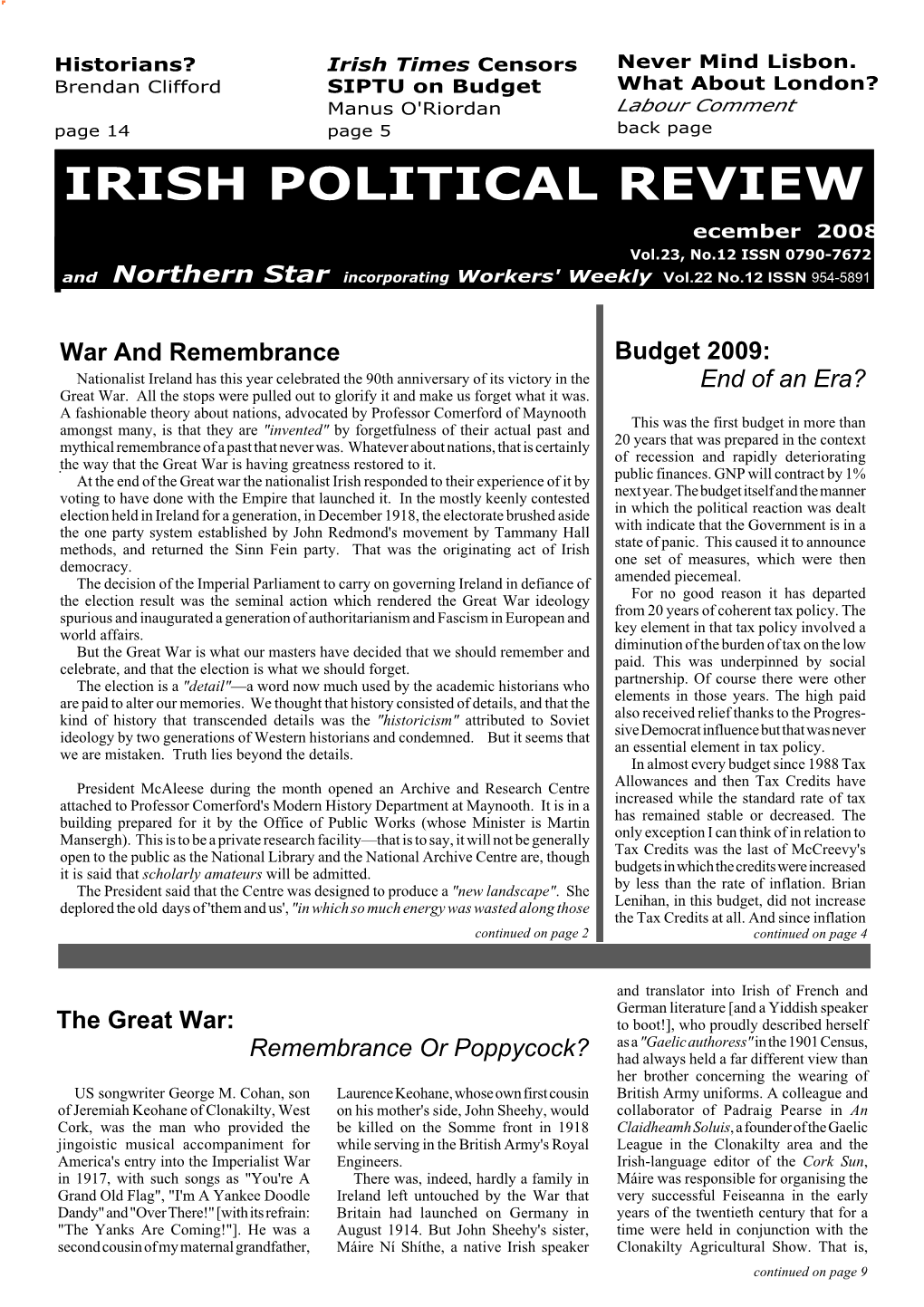 Irish Political Review, December 2008