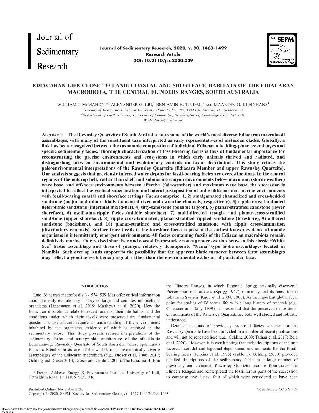 Coastal and Shoreface Habitats of the Ediacaran Macrobiota, the Central Flinders Ranges, South Australia