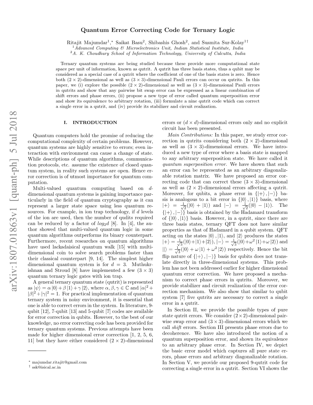 Arxiv:1807.01863V1 [Quant-Ph] 5 Jul 2018 Β 2| +I Γ 2 =| I 1