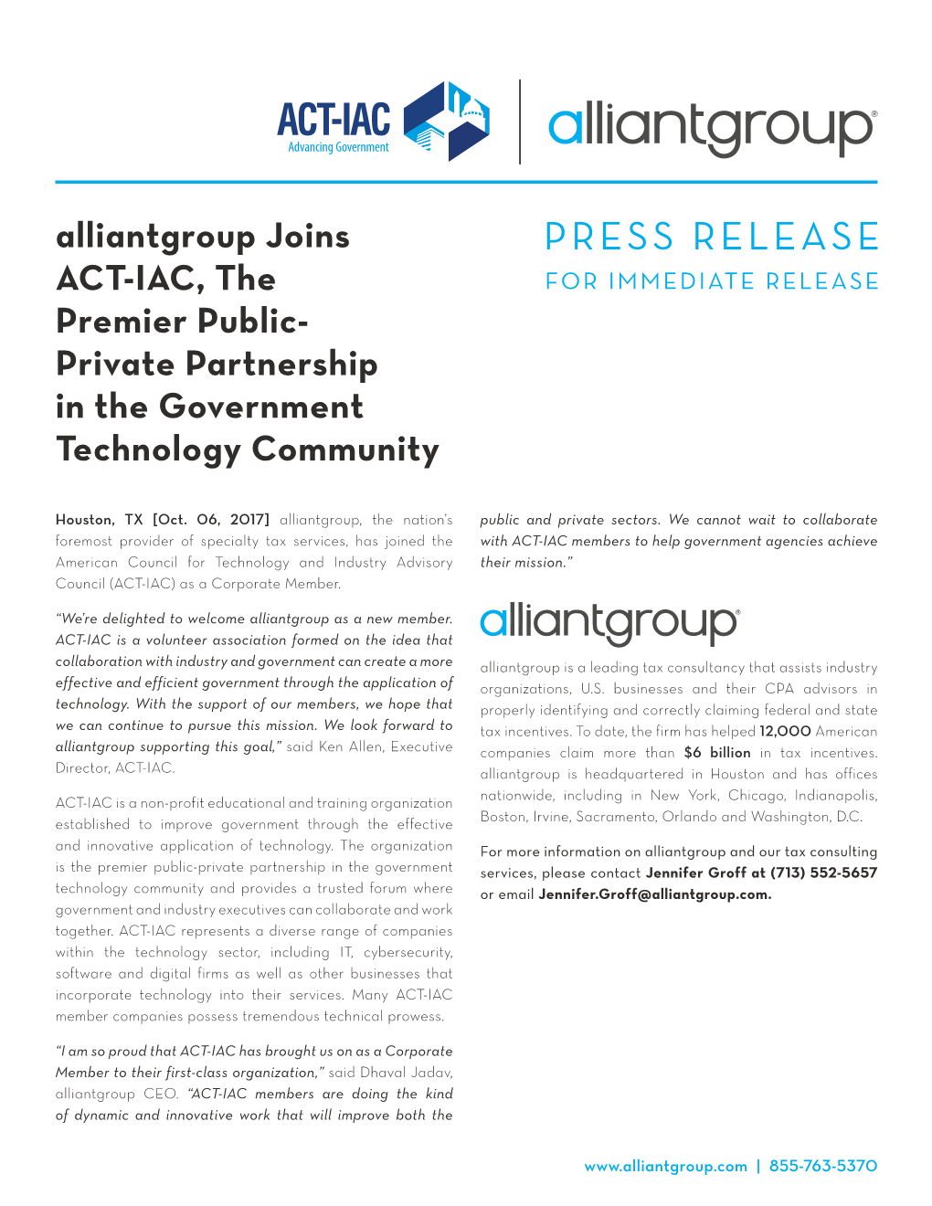 Alliantgroup Joins ACT-IAC, the Premier Public- Private Partnership in the Government Technology Community