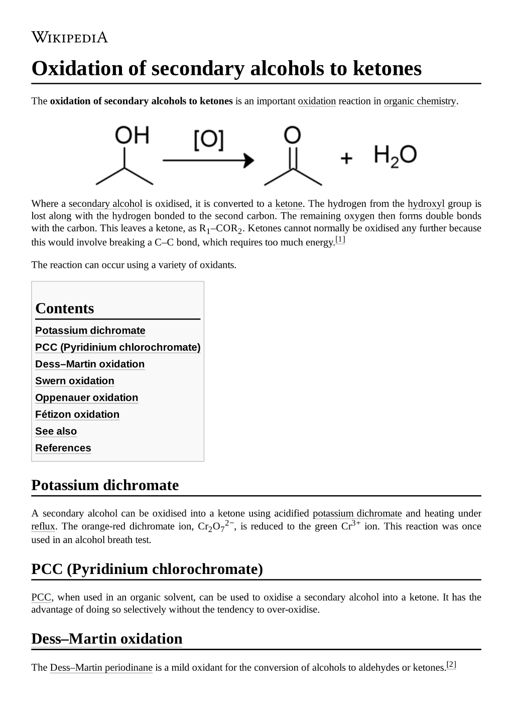 Oxidation of Secondary Alcohols to Ketones