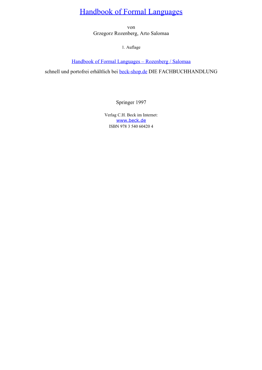 Handbook of Formal Languages