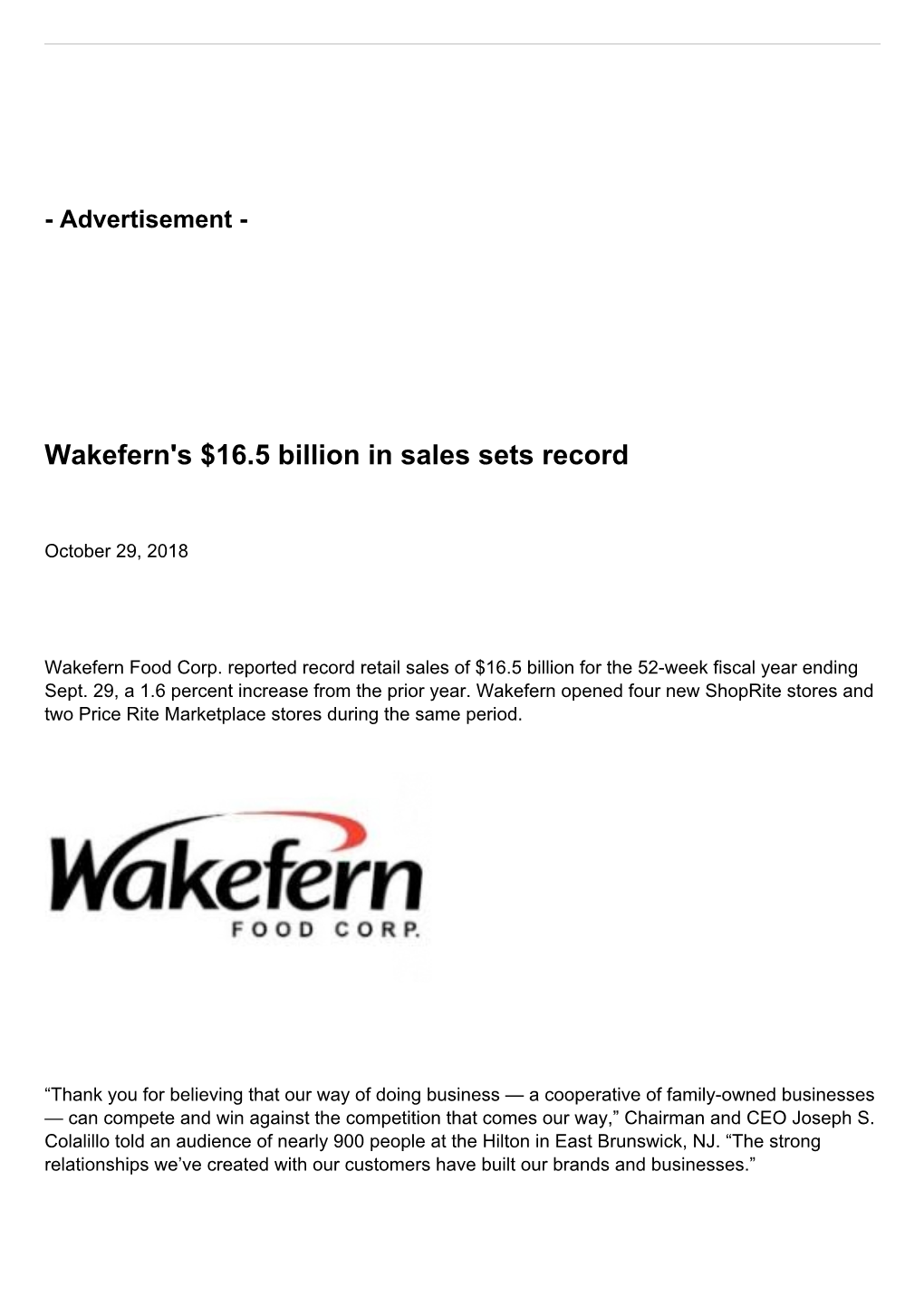 Wakefern's $16.5 Billion in Sales Sets Record