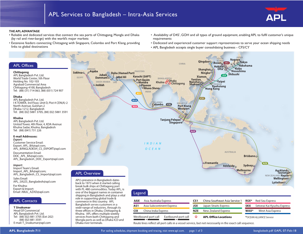 APL Services to Bangladesh – Intra-Asia Services