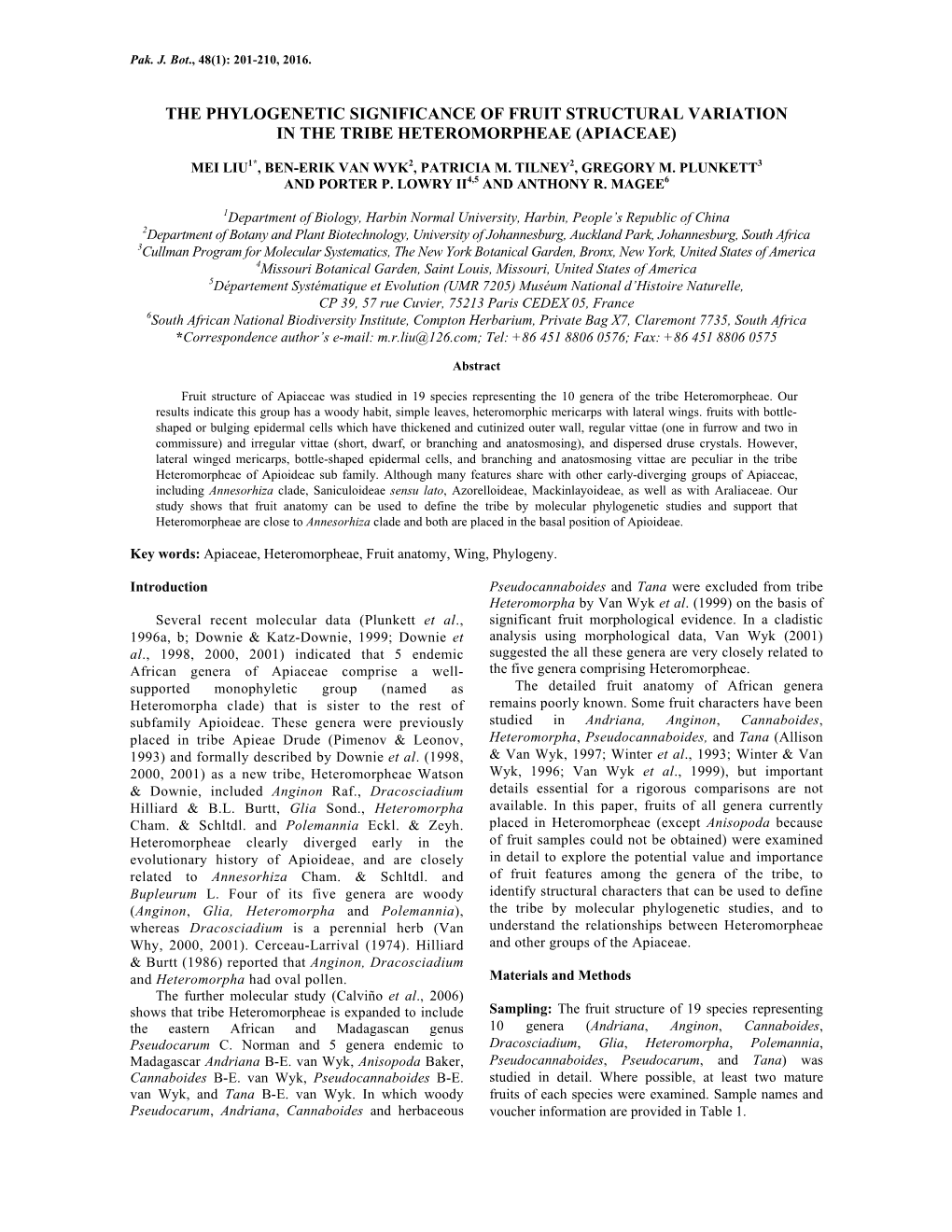 The Phylogenetic Significance of Fruit Structural Variation in the Tribe Heteromorpheae (Apiaceae)