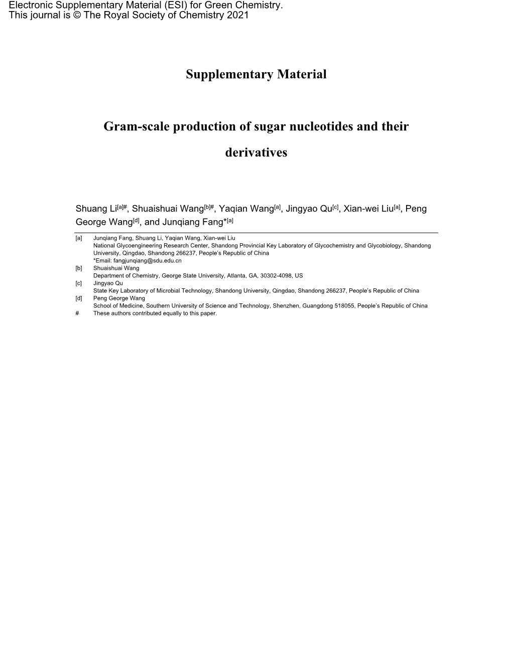 Supplementary Material Gram-Scale Production of Sugar Nucleotides And