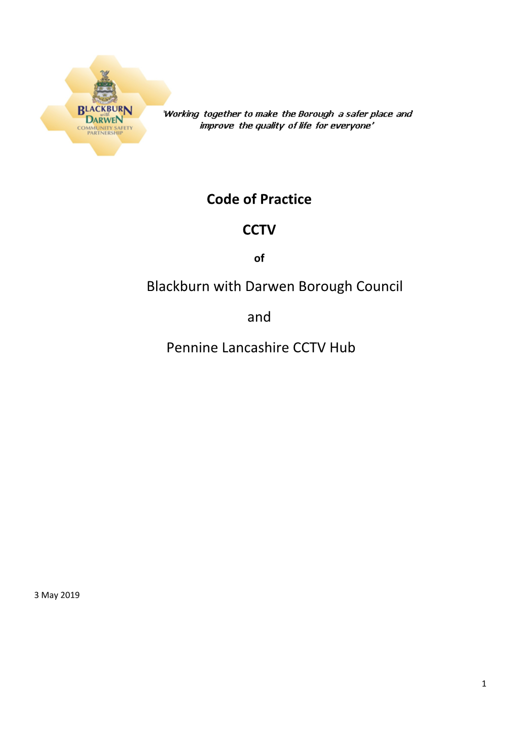 Code of Practice CCTV Blackburn with Darwen Borough Council And