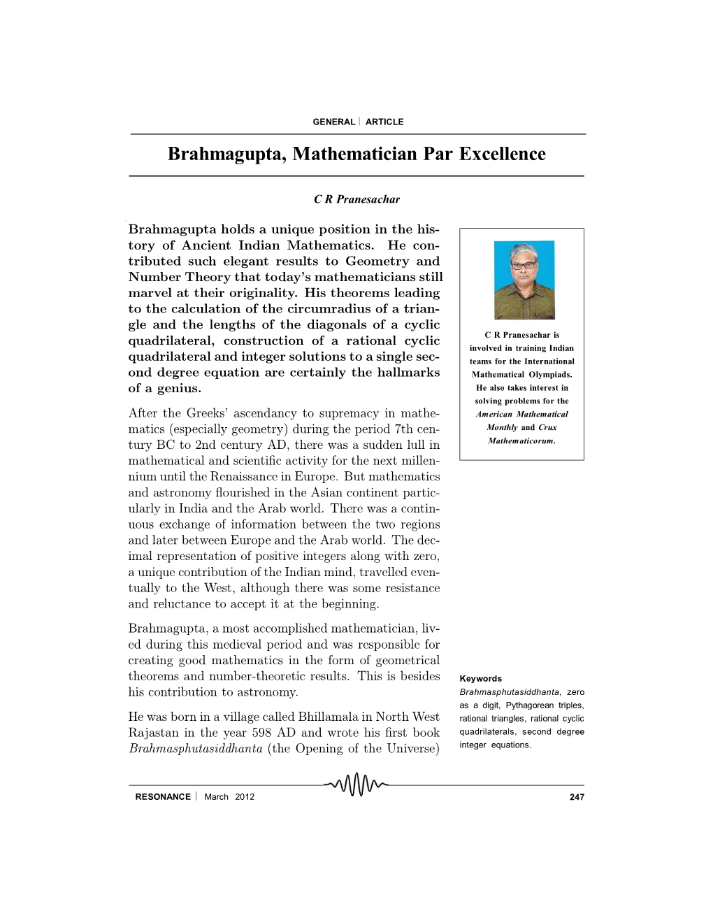 Brahmagupta, Mathematician Par Excellence