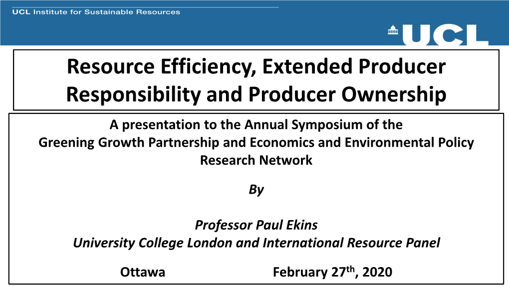 Resource Efficiency, Extended Producer Responsibility And