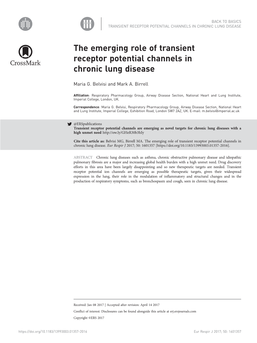 The Emerging Role of Transient Receptor Potential Channels in Chronic Lung Disease