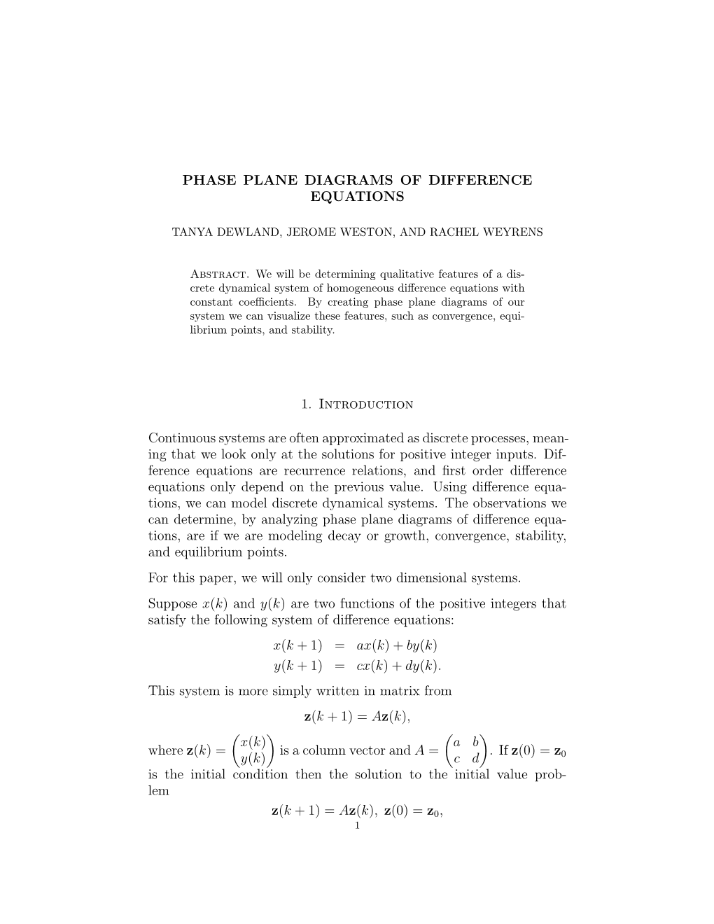 Phase Plane Diagrams of Difference Equations