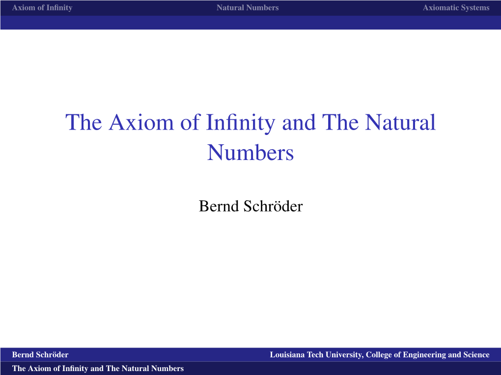 The Axiom of Infinity and the Natural Numbers