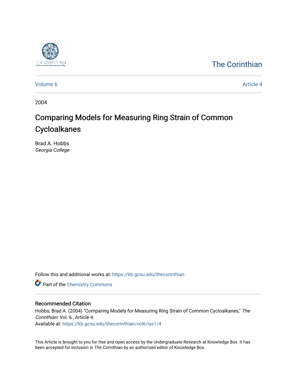 Comparing Models for Measuring Ring Strain of Common Cycloalkanes