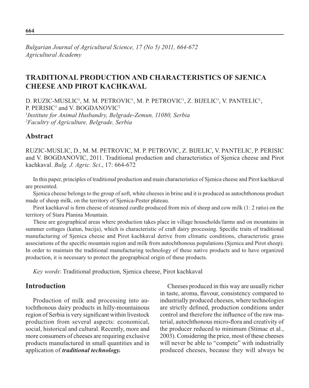 Traditional Production and Characteristics of Sjenica Cheese and Pirot Kachkaval