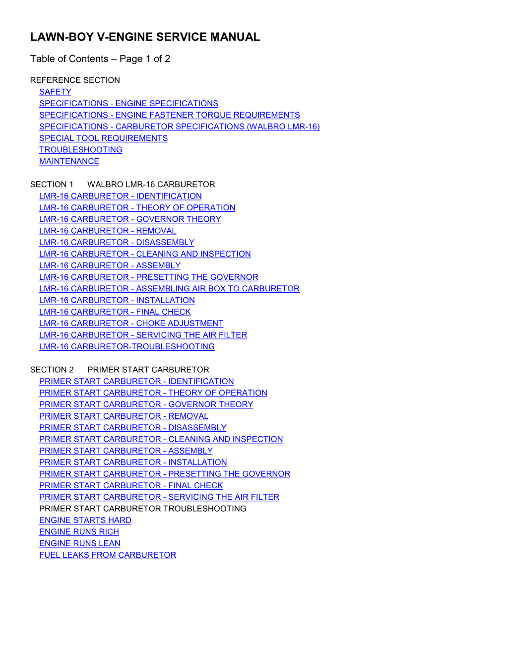 Lawn-Boy V-Engine Service Manual