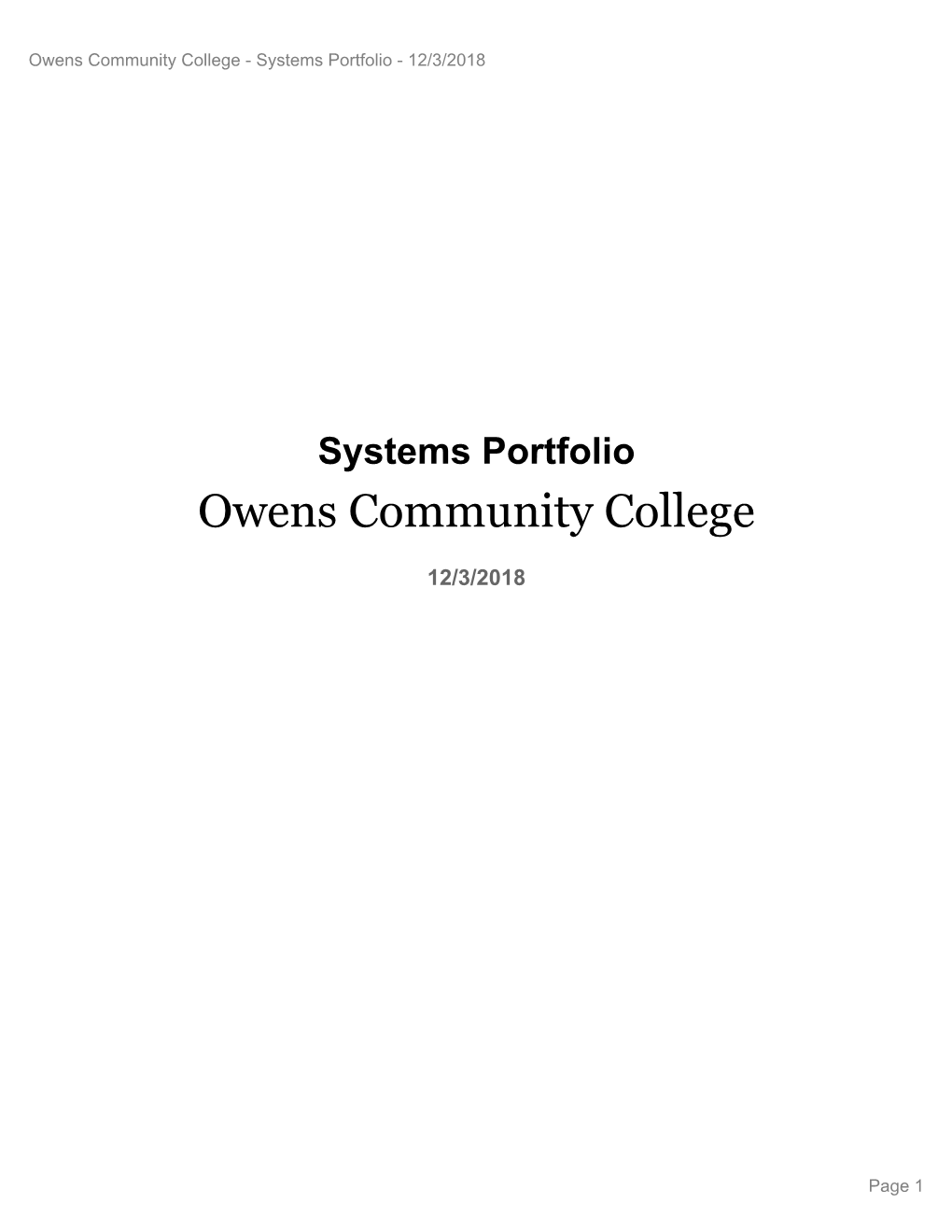 Systems Portfolio - 12/3/2018