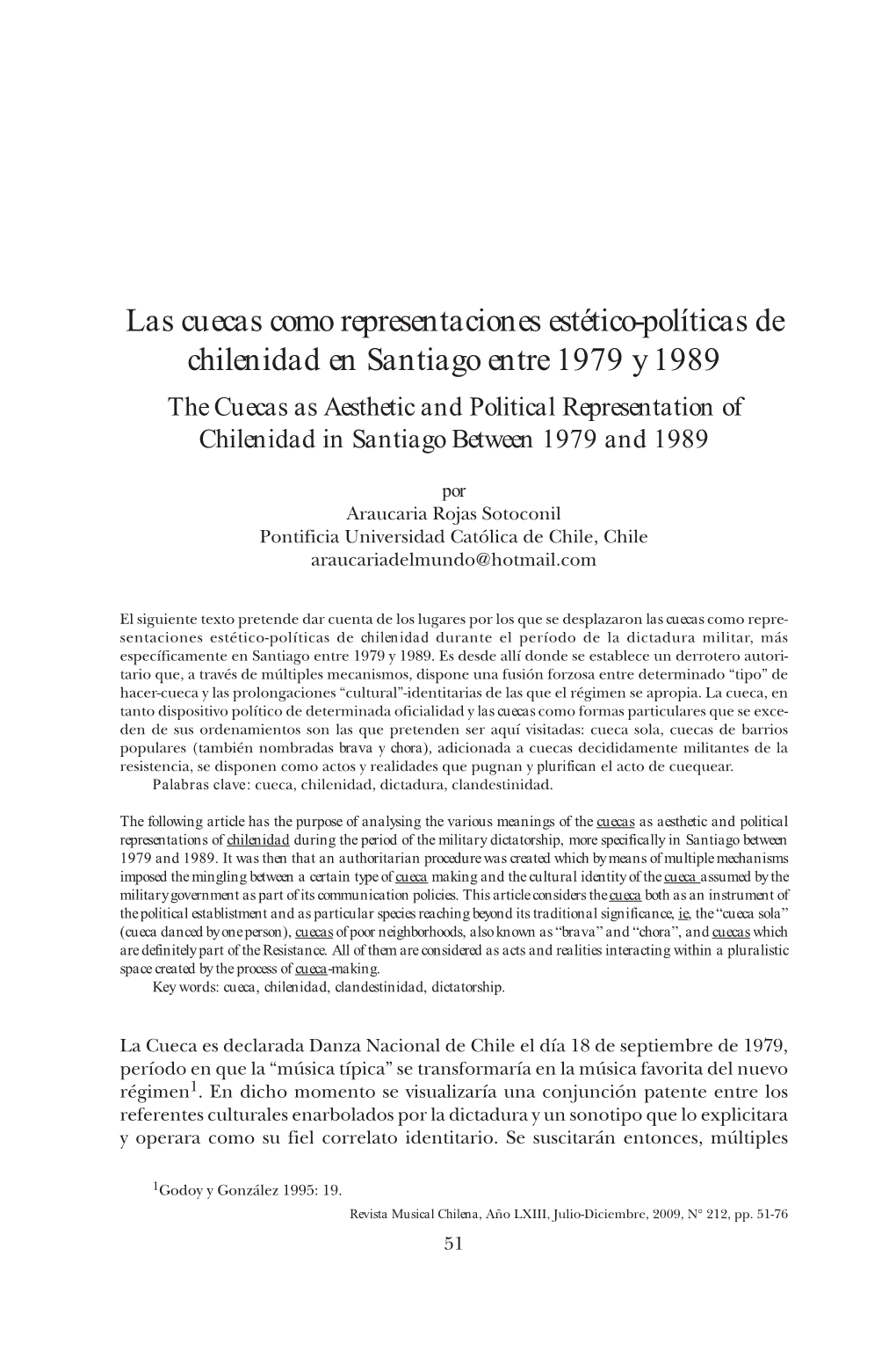 Las Cuecas Como Representaciones Estético-Políticas De Chilenidad En