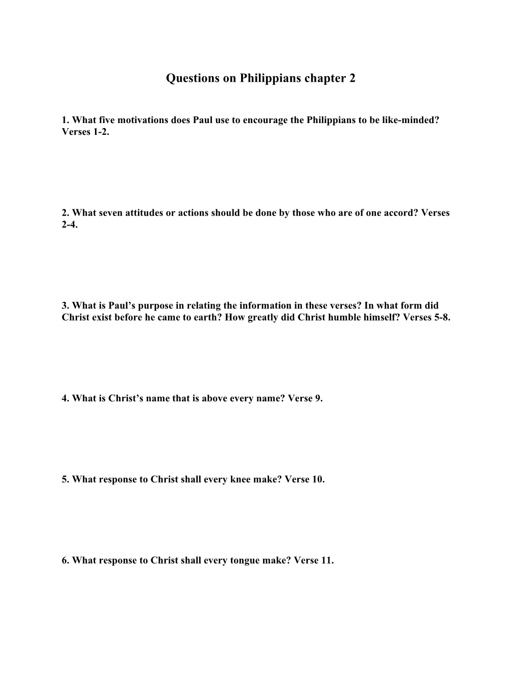 Questions on Philippians Chapter 2