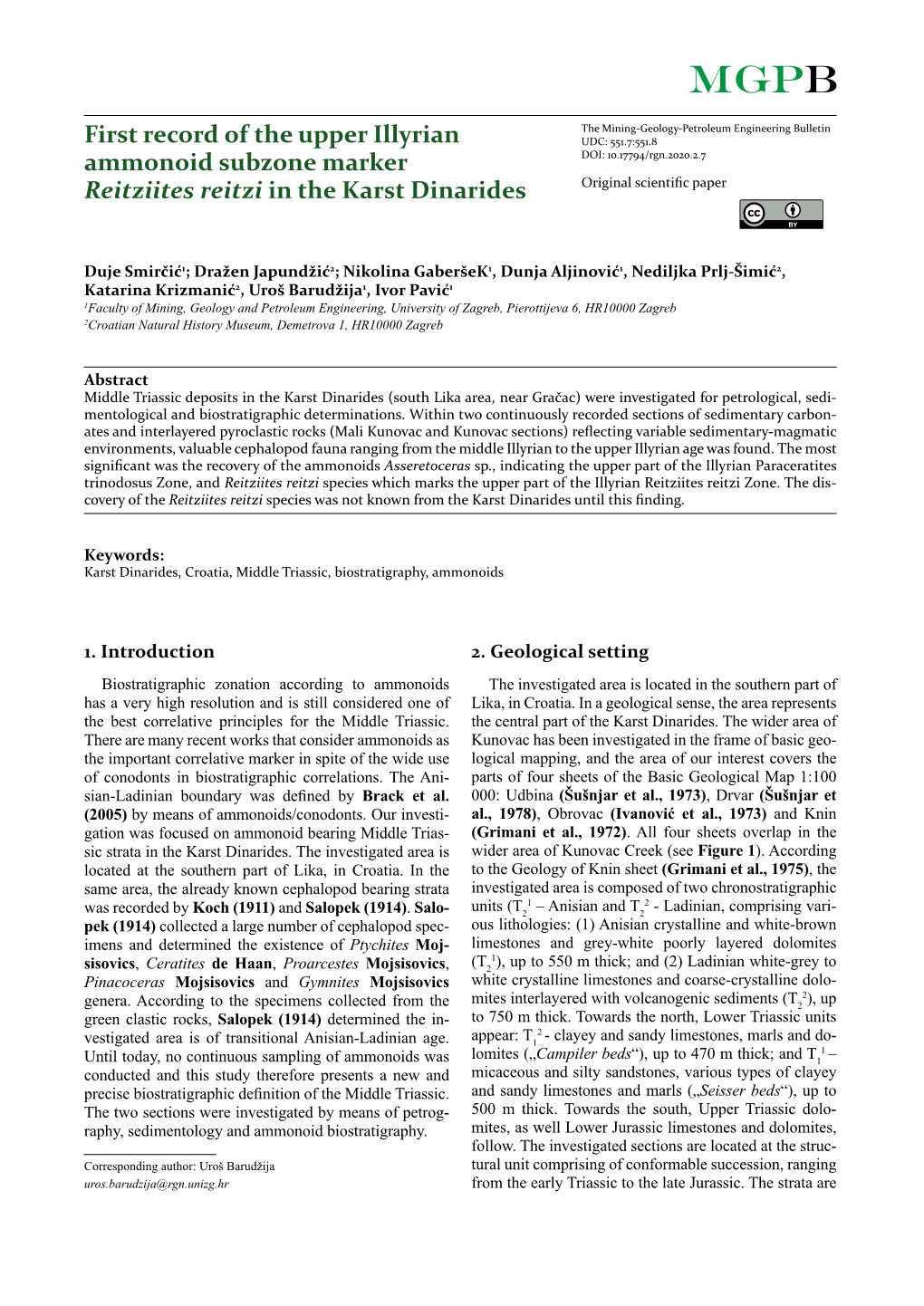 First Record of the Upper Illyrian Ammonoid Subzone Marker Reitziites Reitzi in the Karst Dinarides