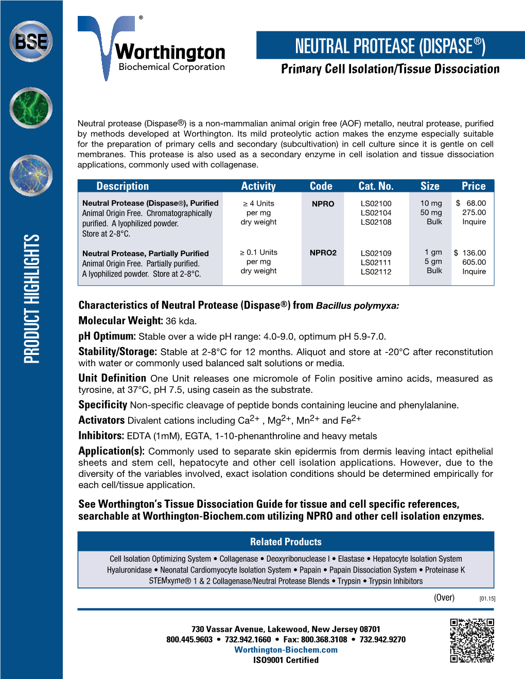 Neutral Protease (Dispase®) Product Highlights