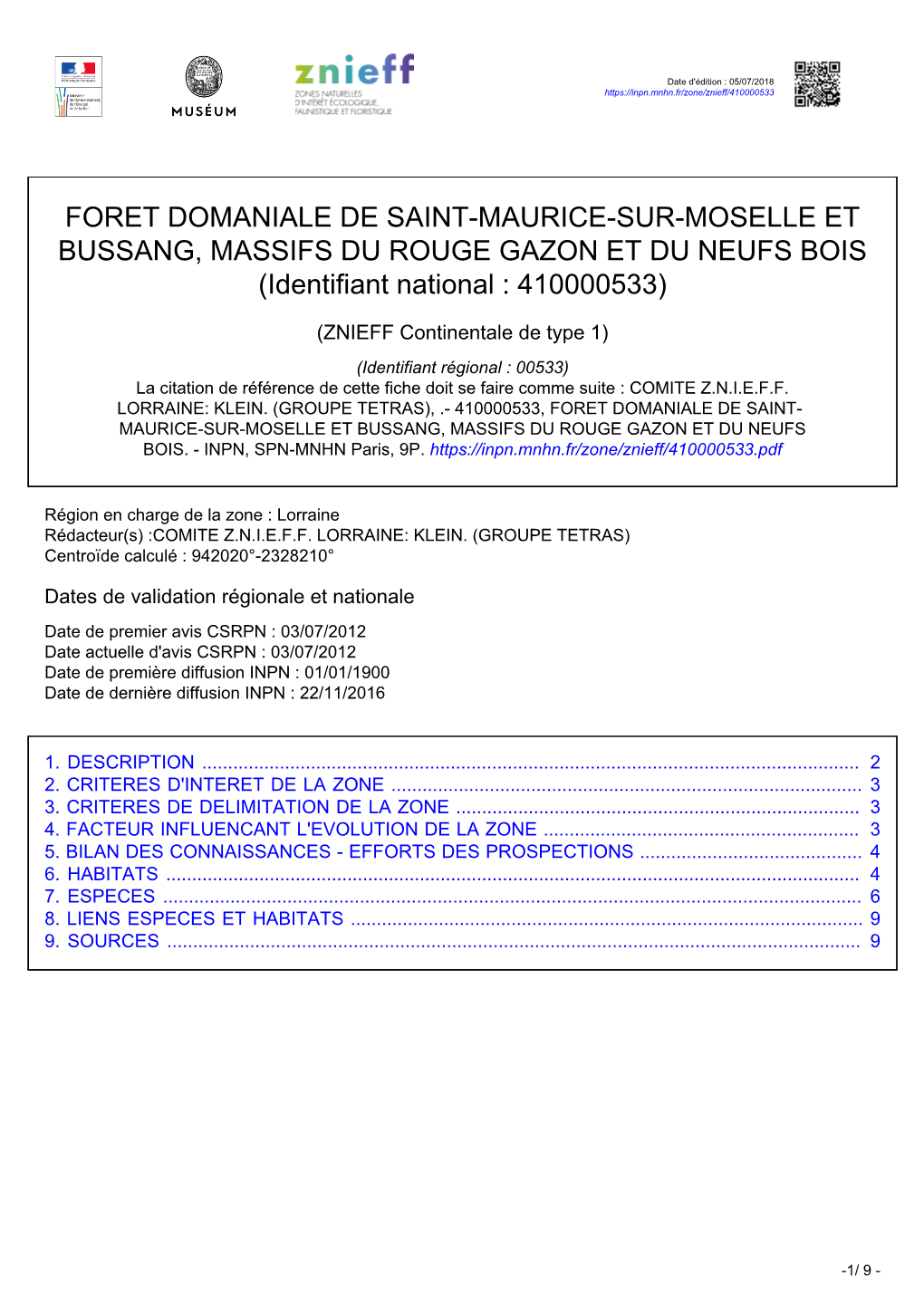 FORET DOMANIALE DE SAINT-MAURICE-SUR-MOSELLE ET BUSSANG, MASSIFS DU ROUGE GAZON ET DU NEUFS BOIS (Identifiant National : 410000533)