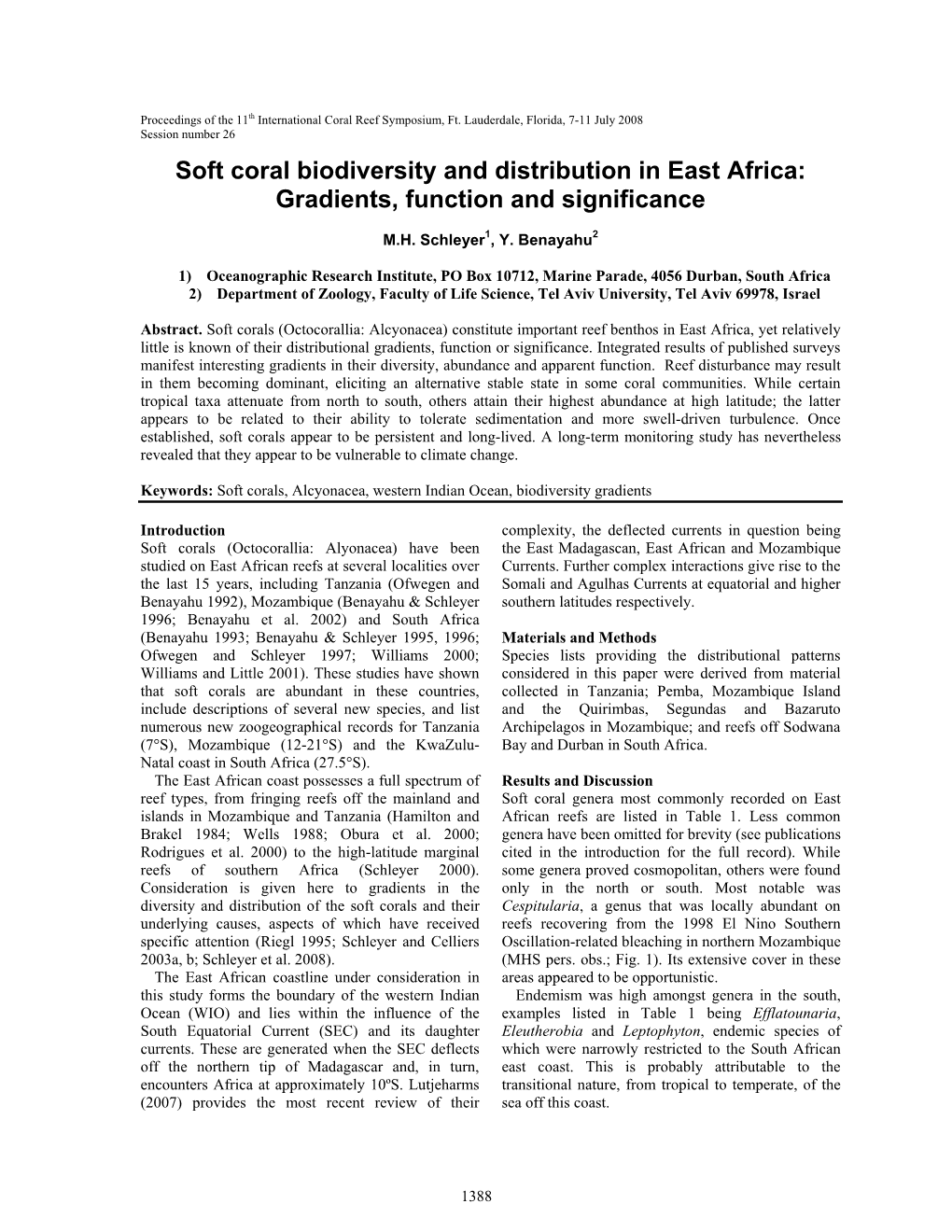 Soft Coral Biodiversity and Distribution in East Africa: Gradients, Function and Significance