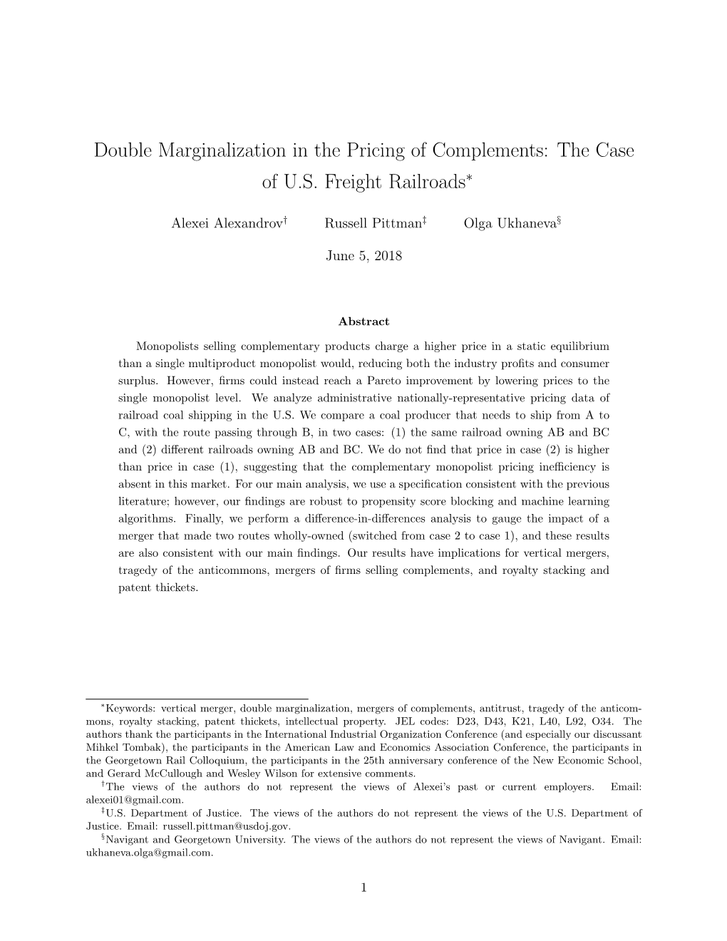 Double Marginalization in the Pricing of Complements: the Case of U.S