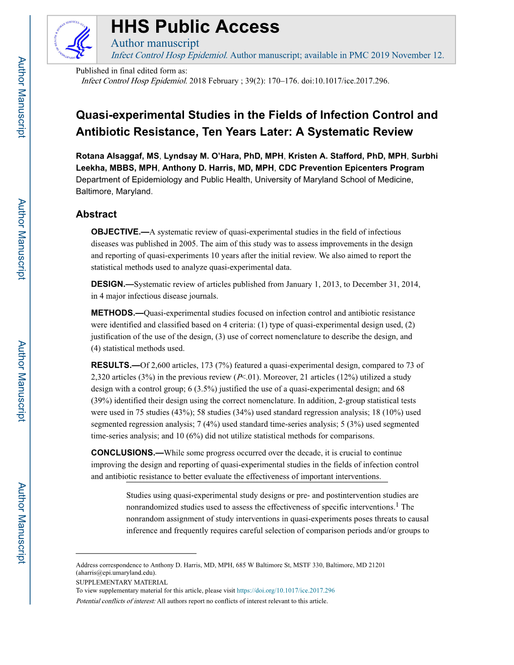 Quasi-Experimental Studies in the Fields of Infection Control and Antibiotic Resistance, Ten Years Later: a Systematic Review