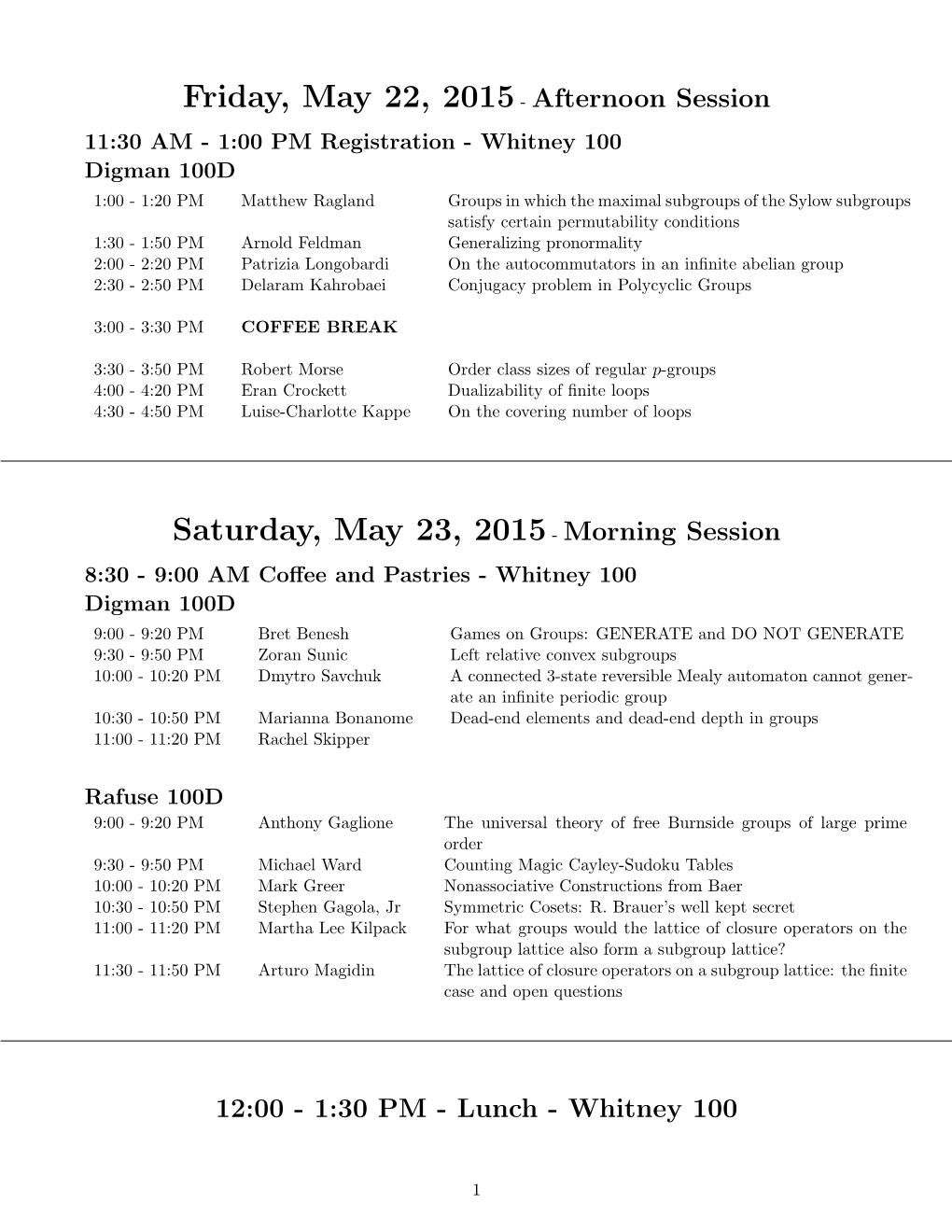 Afternoon Session Saturday, May 23, 2015