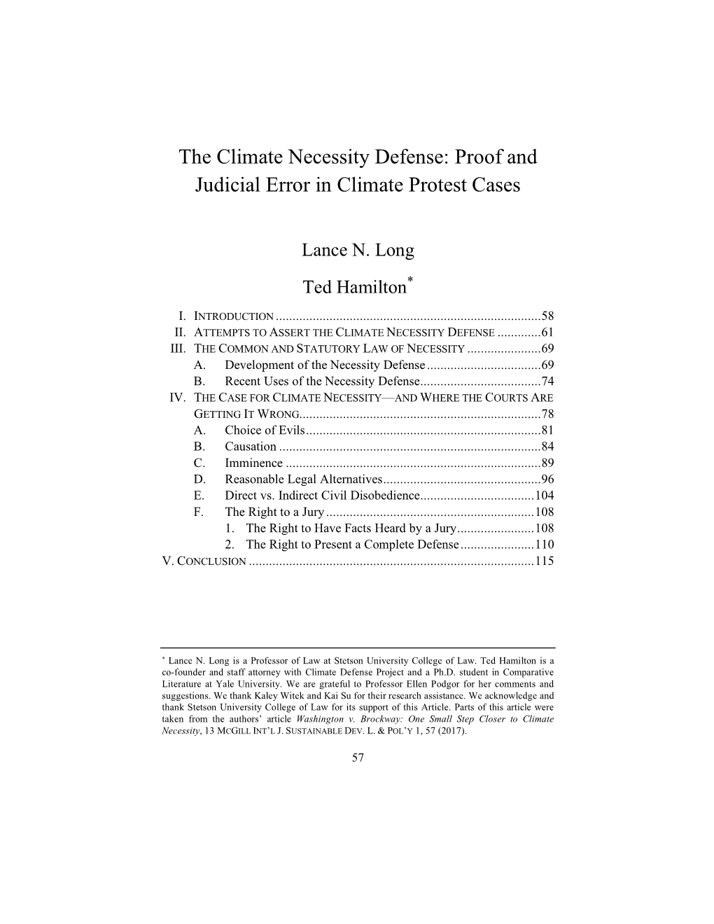 The Climate Necessity Defense: Proof and Judicial Error in Climate Protest Cases