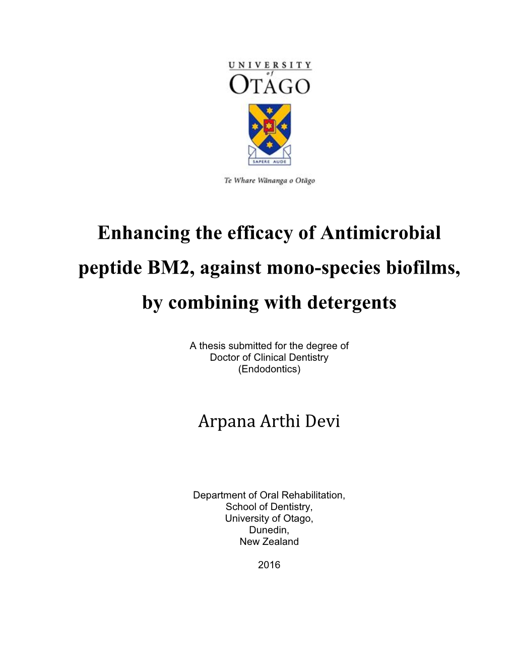 Enhancing the Efficacy of Antimicrobial Peptide BM2, Against Mono-Species Biofilms, with Detergents