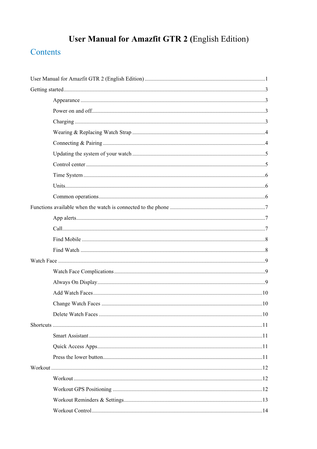User Manual for Amazfit GTR 2 (English Edition) Contents