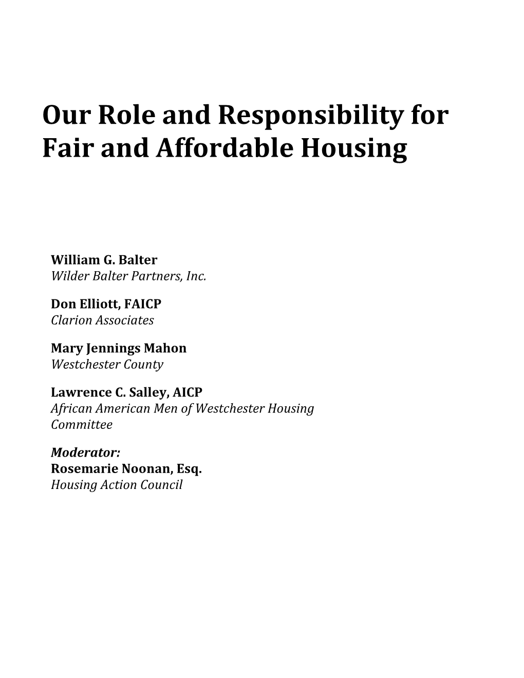 Our Role and Responsibility for Fair and Affordable Housing