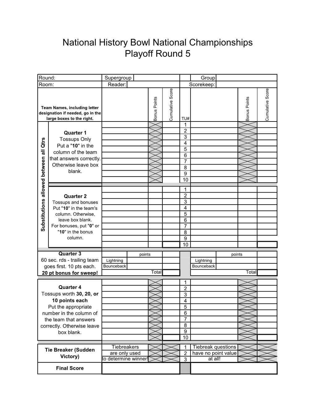 National History Bowl National Championships Playoff Round 5