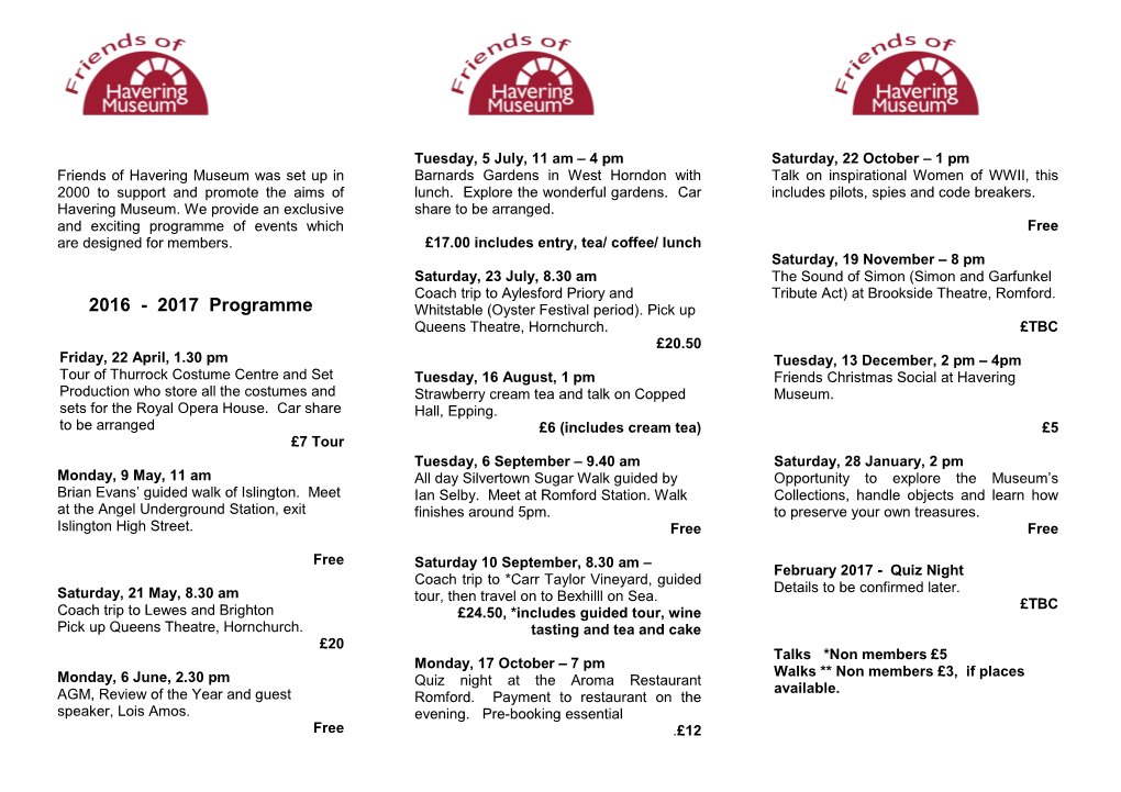 2016 - 2017 Programme Whitstable (Oyster Festival Period)
