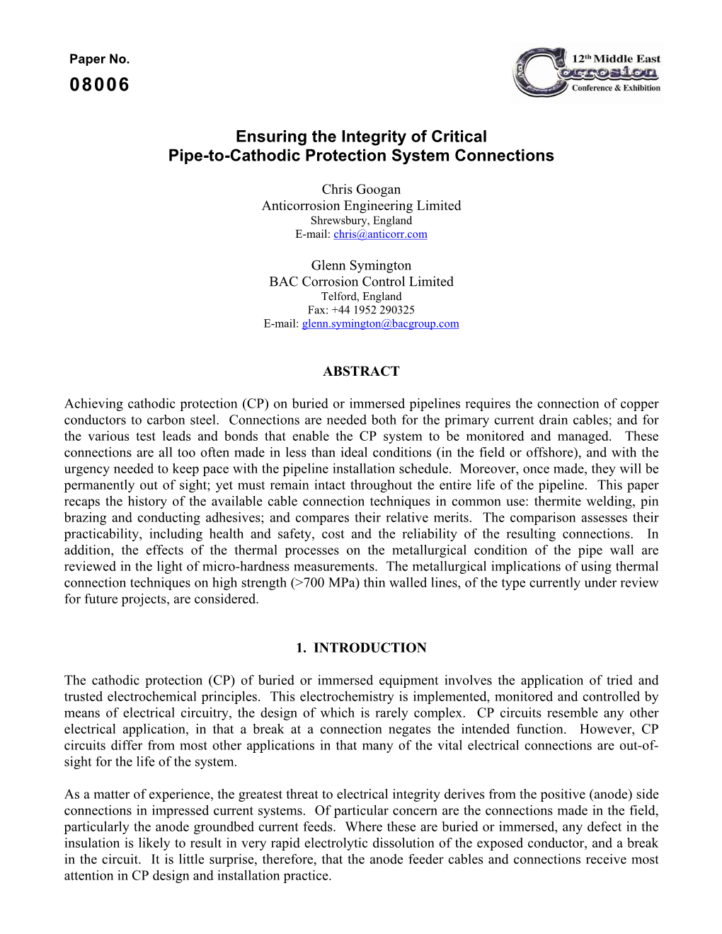 Ensuring the Integrity of Critical Pipe-To-Cathodic Protection System Connections