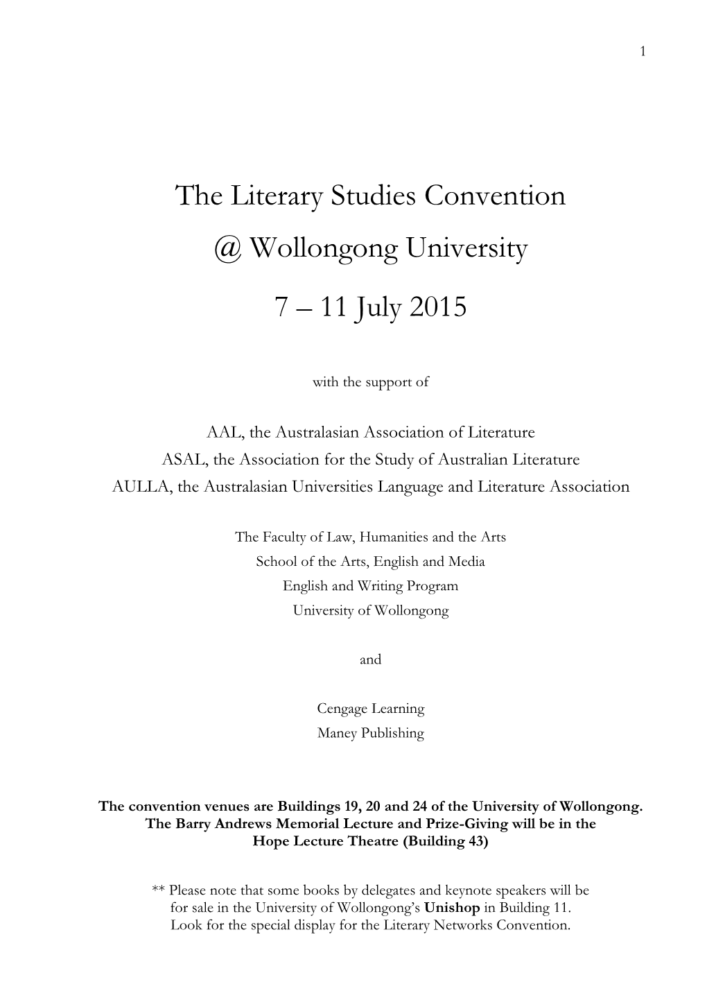 The Literary Studies Convention @ Wollongong University 7 – 11 July 2015