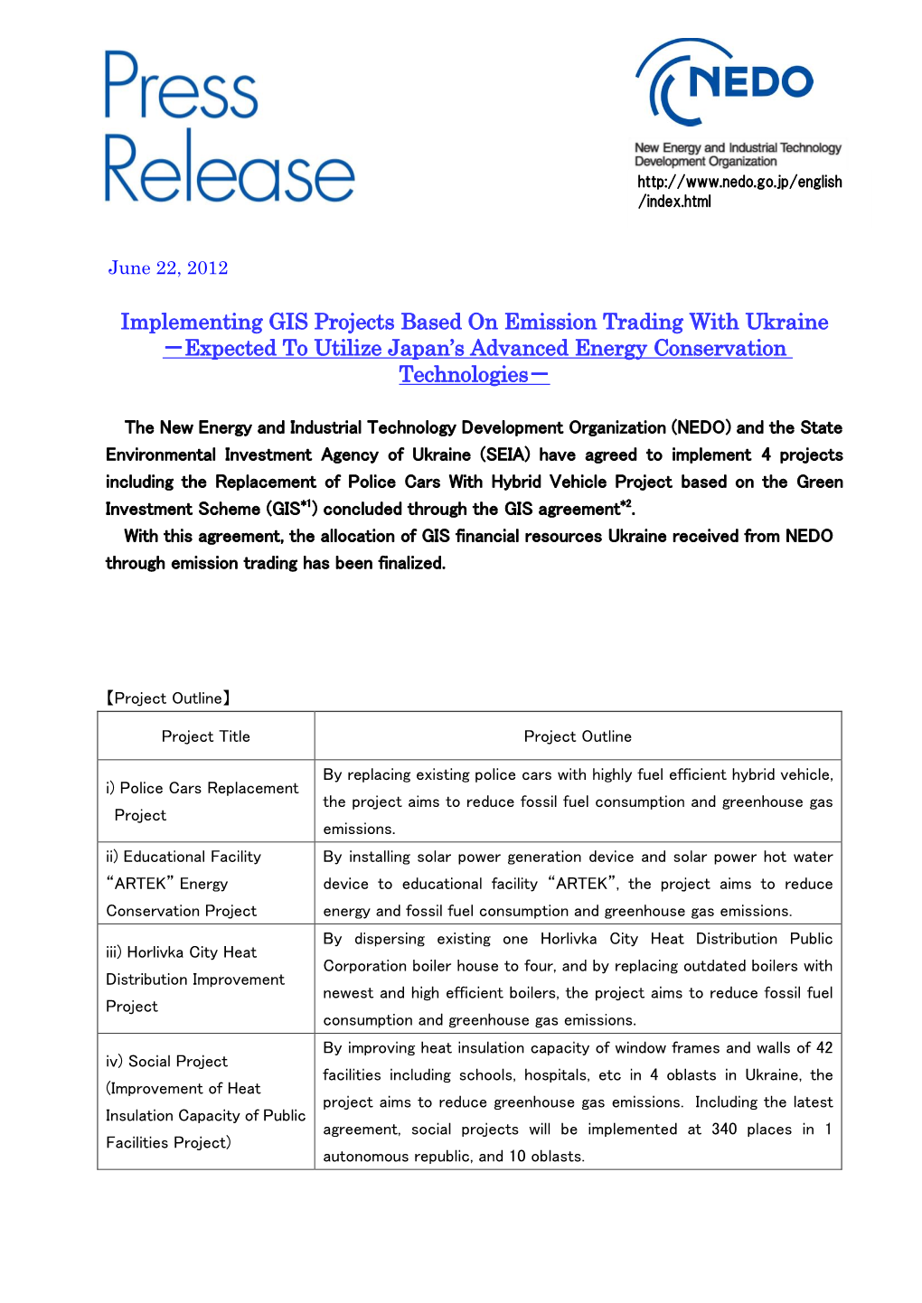 Implementing GIS Projects Based on Emission Trading with Ukraine －Expected to Utilize Japan’S Advanced Energy Conservation Technologies－