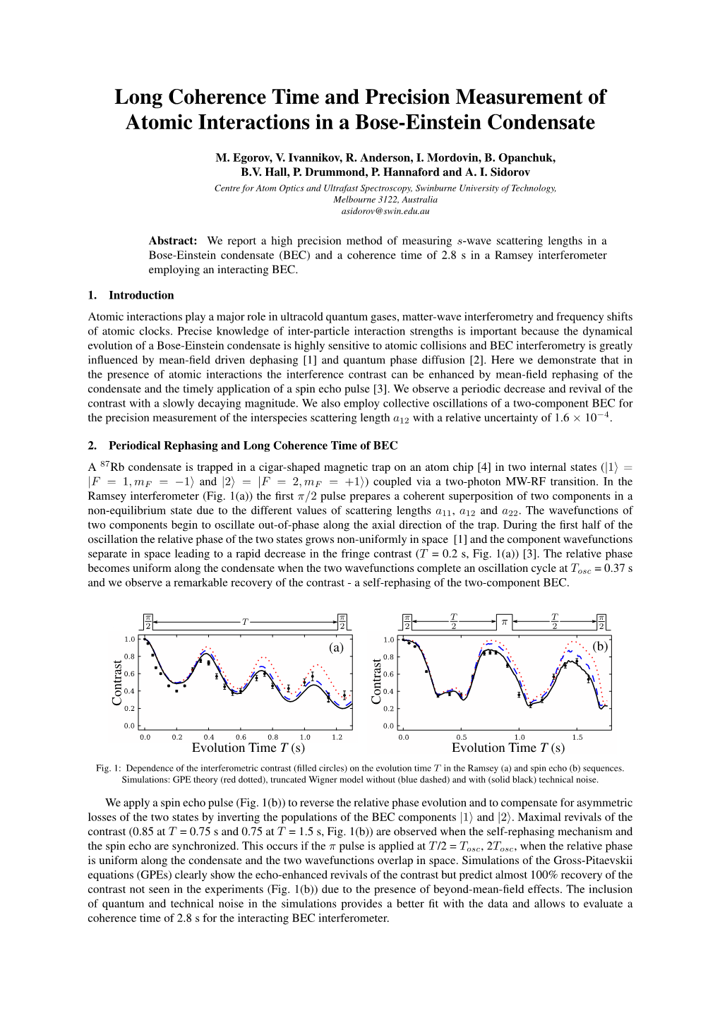 Long Coherence Time and Precision Measurement of Atomic Interactions in a Bose-Einstein Condensate